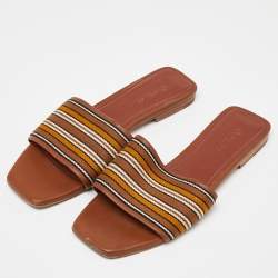 Pre Owned Loro Piana Brown Leather Flat Slides Size 36