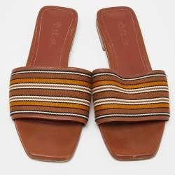 Pre Owned Loro Piana Brown Leather Flat Slides Size 36