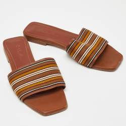 Pre Owned Loro Piana Brown Leather Flat Slides Size 36