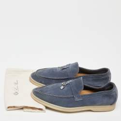 Pre Owned Loro Piana Blue Suede Summer Charms Walk Slip On Loafers Size 38