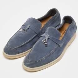 Pre Owned Loro Piana Blue Suede Summer Charms Walk Slip On Loafers Size 38