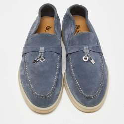 Pre Owned Loro Piana Blue Suede Summer Charms Walk Slip On Loafers Size 38