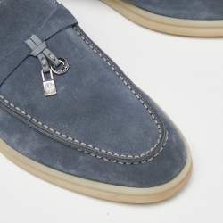 Pre Owned Loro Piana Blue Suede Summer Charms Walk Slip On Loafers Size 38