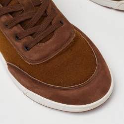 Loro Piana Brown Nubuck Leather and Wool Newport Lace Up Sneakers Size 41