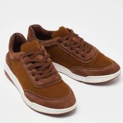 Loro Piana Brown Nubuck Leather and Wool Newport Lace Up Sneakers Size 41