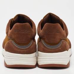 Loro Piana Brown Nubuck Leather and Wool Newport Lace Up Sneakers Size 41