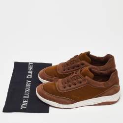 Loro Piana Brown Nubuck Leather and Wool Newport Lace Up Sneakers Size 41