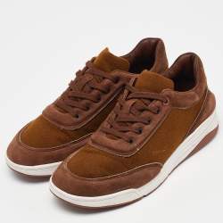 Loro Piana Brown Nubuck Leather and Wool Newport Lace Up Sneakers Size 41