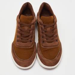 Loro Piana Brown Nubuck Leather and Wool Newport Lace Up Sneakers Size 41