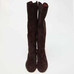 Pre Owned Loro Piana Brown Suede Knee Length Boots Size 39