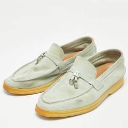 Pre Owned Loro Piana Mint Green Suede Summer Charms Walk Loafers Size 37