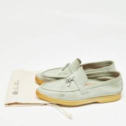 Pre Owned Loro Piana Mint Green Suede Summer Charms Walk Loafers Size 37