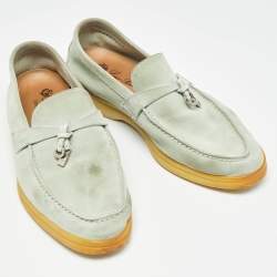 Pre Owned Loro Piana Mint Green Suede Summer Charms Walk Loafers Size 37