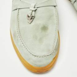 Pre Owned Loro Piana Mint Green Suede Summer Charms Walk Loafers Size 37