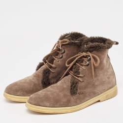 Pre Owned Loro Piana Brown Suede Ankle Boots Size 37.5