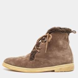 Pre Owned Loro Piana Brown Suede Ankle Boots Size 37.5