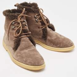 Pre Owned Loro Piana Brown Suede Ankle Boots Size 37.5