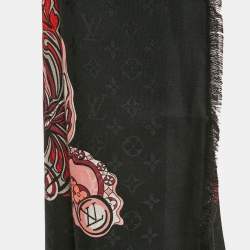 Louis Vuitton Black Silk Blend World Of Love Monogram Shawl