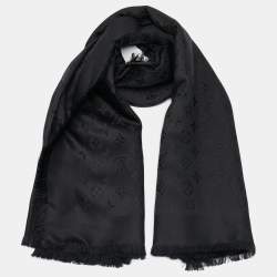 Louis Vuitton Black Silk Blend Classique Monogram Scarf 