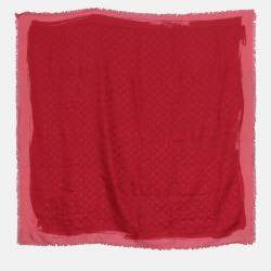 Louis Vuitton Red Silk Wool Monogram Scarf
