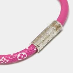 Pre Owned Louis Vuitton Daily COnfidential Pink Leather Silver Tone Bracelet