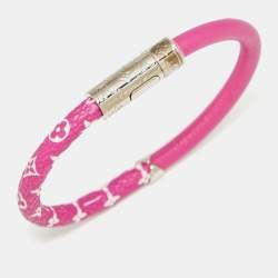 Pre Owned Louis Vuitton Daily COnfidential Pink Leather Silver Tone Bracelet