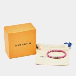 Pre Owned Louis Vuitton Daily COnfidential Pink Leather Silver Tone Bracelet