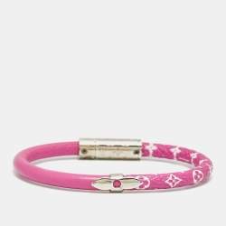 Pre Owned Louis Vuitton Daily COnfidential Pink Leather Silver Tone Bracelet