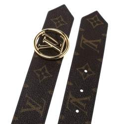 مملوكة مسبقًا حزام لوي فيتون كانفاس مونوغرامي وجلد إيبي بني/أسود إبزيم مستديرة بوجهين 90 سم