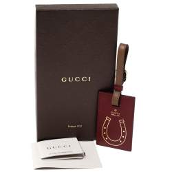 مملوكة مسبقًا بادج حقيبة لاغدغ غوتشي جلد بنية/ بنية محمرة