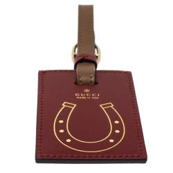 مملوكة مسبقًا بادج حقيبة لاغدغ غوتشي جلد بنية/ بنية محمرة