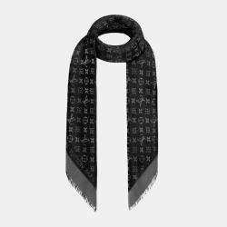 Pre Owned Louis Vuitton Black Silk Monogram Shine Shawl