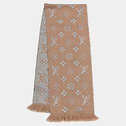 Louis Vuitton monogram beige with silver LV Wool Silk Logomania scarf  M75834 