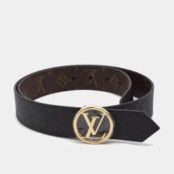 Pre Owned Louis Vuitton Black Monogram Canvas LV Circle Reversible Belt 85CM
