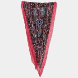 Pre Owned Louis Vuitton Black/Pink Angels Print Pleated Silk Scarf