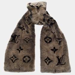 Pre Owned Louis Vuitton Grey Monogram Constellation Mink Fur Scarf