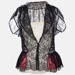 Louis Vuitton Black Lace Sheer Flared Top M