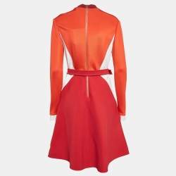 Pre Owned Louis Vuitton Orange Stretch Knit Belted Shirt Skirt L