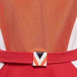 Pre Owned Louis Vuitton Orange Stretch Knit Belted Shirt Skirt L
