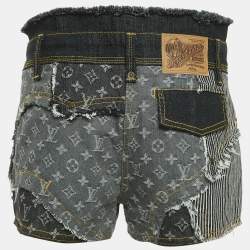 Louis Vuitton Grey Monogram Denim Patch Work Shorts M