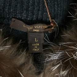 Pre Owned Louis Vuitton Charcoal Black Wool Blend Knit Trimmed Fur Poncho Cape L