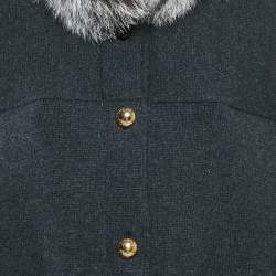 Pre Owned Louis Vuitton Charcoal Black Wool Blend Knit Trimmed Fur Poncho Cape L