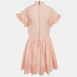 Pre Owned Louis Vuitton Light Orange Broderie Anglaise Cotton Frilled Mini Dress M