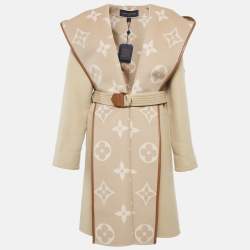 Louis Vuitton Beige Double Face Wool Hooded Wrap Coat S