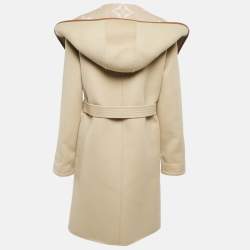 Louis Vuitton Beige Double Face Wool Hooded Wrap Coat S
