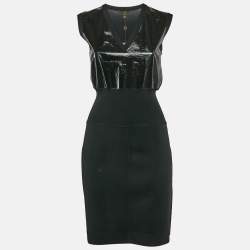 Louis Vuitton Black Knit V-Neck Leather Inset Detail Sleeveless Mini Dress S