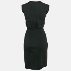 Louis Vuitton Black Knit V-Neck Leather Inset Detail Sleeveless Mini Dress S