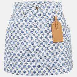 Louis Vuitton White Monogram Print Denim Leather Badge Detail Mini Skirt M