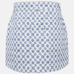 Louis Vuitton White Monogram Print Denim Leather Badge Detail Mini Skirt M