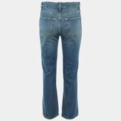 مملوكة مسبقًا بنطلون جينز لوي فيتون دينم أزرق بنقوش مونوغرامية مرتفعة الخصر مقاس صغير - سمول